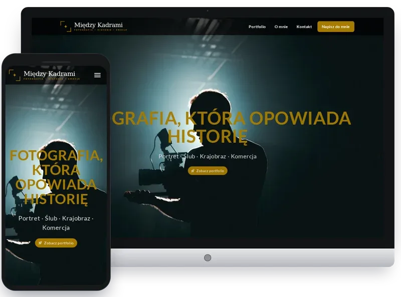 Fotograf podczas sesji zdjęciowej — przykład strony internetowej dla fotografa